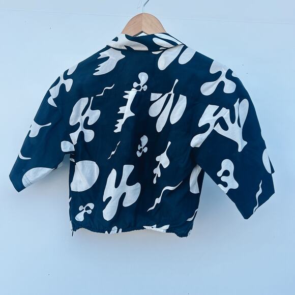 New Frame Cropped Silk Blend Twist Front Knot Top Black White Shirt Button XS - Picture 3 of 9